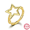 925 Sterling Silver Finger Ring, Hollow Star, Real 18K Gold Plated, Inner Diameter: 17mm