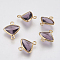 Glass Links Connectors, with Brass Findings, Cadmium Free & Nickel Free & Lead Free, Faceted Fan, Real 18K Gold Plated, Medium Purple, 12.5x10x3mm, Hole: 1mm