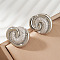 French Style Brass Clear Cubic Zirconia Swirl Stud Earrings, Silver, 21x18mm