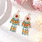 304 Stainless Steel Synthetic Turquoise Flat Round Dangle Earrings, with Synthetic Turquoise Beads & Glass Seed Beads, Golden, Red, 81~81.5x18.5mm