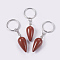 Natural Red Jasper Keychain, with Iron Key Rings, Platinum, teardrop, 80.5mm, Pendant: 33.5x15.5mm