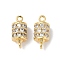 Brass with Cubic Zirconia Connector Charms, Cadmium Free & Nickel Free & Lead Free, Real 18K Gold Plated, 15.5x7x7mm, Hole: 1.4mm