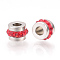 201 Stainless Steel Polymer Clay Rhinestone Inlaid Beads, Column, Stainless Steel Color, Light Siam, 7x5mm, Hole: 3mm