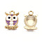 Alloy Enamel Pendants, with Rhinestone, Light Gold, Owl, Medium Purple, 17x11.5x3.5mm, Hole: 2.5mm