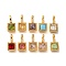Ion Plating(IP) 304 Stainless Steel Rhinestone Pendants, Square Charms, Real 14K Gold Plated, Mixed Color, 12.5x6.5x4mm, Hole: 4.5x2.5mm