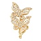 Brass Micro Pave Clear Cubic Zirconia Fold Over Clasps, Cadmium Free & Nickel Free & Lead Free, Butterfly, Real 18K Gold Plated, 32mm
