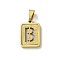 304 Stainless Steel Alphabet Pendants, Real 18K Gold Plated, Rectangle Charm, Letter B, 17.5x12x2mm, Hole: 7.5x3.5mm
