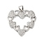 Rack Plating Brass & Clear Cubic Zirconia Pendants, Cadmium Free & Lead Free, Long-Lasting Plated, Heart with Hollow Heart, Platinum, 25x25.5x2mm, Hole: 4.5x3.5mm