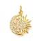 Rack Plating Brass Micro Pave Cubic Zirconia Pendants, Long-Lasting Plated, Lead Free & Cadmium Free, Sun & Moon, Real 18K Gold Plated, 16x14x1.5mm, Hole: 3mm