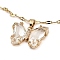 Butterfly Light Gold Brass Micro Pave Cubic Zirconia Pendant Necklaces, with Glass, Clear, 15.24 inch(38.7cm)