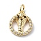 Brass Micro Pave Cubic Zirconia Charms, Cadmium Free & Lead Free, with Jump Rings, Round Ring & Cobra Snake Charms, Real 18K Gold Plated, 13.5x11x4mm, Hole: 3.2mm