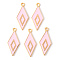 Alloy Enamel Pendants, Light Gold, Cadmium Free & Lead Free, Rhombus, Pearl Pink, 28x12x2mm, Hole: 1.8mm