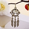 Tibetan Style Brass Hollow Bead Cage Pendants, Woven Net/Web with Feather Charm, for Chime Ball Pendant Necklaces Making, Antique Bronze, Heart, 69x20mm