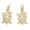 Brass Pave Clear Cubic Zirconia Pendants, Cadmium Free & Lead Free, Tortoise, with Jump Ring, Tortoise, 21x11x3mm, Hole: 5mm