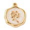 304 Stainless Steel Pendants, with Enamel, Flat Round with Flower Charm, Real 18K Gold Plated, White, 18x16x2mm, Hole: 1.2mm