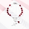 304 Stainless Steel Link Chain Bracelets, with 201 Stainless Steel Findings and Glass Beads, Red, 7-1/8 inch(18.2cm)