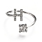Alloy Cuff Rings, Open Rings, with Crystal Rhinestone, Platinum, Letter.H, US Size 7 1/4(17.5mm)