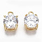 Glass Rhinestone Charms, with Brass Claw Settings, Nickel Free, Real 18K Gold Plated, Faceted, Flat Round, Crystal, 10x8x6.5mm, Hole: 1.5mm
