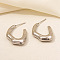Irregular C Shape Stainless Steel Stud Earrings for Women, Platinum