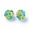 Handmade Bumpy Lampwork Beads, Round, Green Yellow, 14~15mm, Hole: 1.5~1.6mm