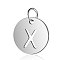 Non-Tarnish 304 Stainless Steel Charms, Flat Round with Letter, Stainless Steel Color, Letter.X, 12x1mm, Hole: 2.5mm
