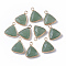 Natural Green Aventurine Pendants, with Golden Tone Brass Open Back Bezel, Faceted, Triangle, 19x16x6mm, Hole: 2mm