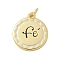 Brass Enamel Pendants, with Jump Ring, Rack Plating, Cadmium Free & Lead Free, Long-Lasting Plated, Real 18K Gold Plated, Flat Round with Word Fe, White, 20.5x15x2mm, Hole: 3mm
