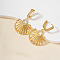 Fashionable Hollow Fan Brass Clear Cubic Zirconia Hoop Earrings, Golden, 40x21mm