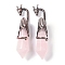 Natural Rose Quartz Faceted Pointed Bullet Big Pendants, Rack Plating Brass Dragon Charms, Lead Free & Cadmium Free, Red Copper, 73.5~78.5x15.5~16.5x15.5~16.5mm, Hole: 4x2.5mm