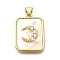 Rack Plating Brass Micro Pave Clear Cubic Zirconia Pendants with Shell, Rectangle with Moon Charms, Long-Lasting Plated, Lead Free & Cadmium Free, Real 18K Gold Plated, 21.5x15.5x3.5mm, Hole: 4.5x3.5mm