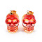 Electroplate K9 Glass Pendants, with Golden Plated Brass Bails, Skull, Halloween, Orange Red, 25x26~27x19mm, Hole: 5x3mm