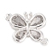 Brass Pave Clear Cubic Zirconia Connector Charms, Cadmium Free & Nickel Free & Lead Free, Butterfly Links, 925 Sterling Silver Plated, 12x15x3mm, Hole: 1mm