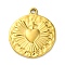 Ion Plating(IP) 304 Stainless Steel Pendants, Flat Round with Heart & Cross Charm, Real 18K Gold Plated, 20.5x18x2mm, Hole: 1.6mm
