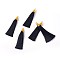 Nylon Tassel Big Pendants, with Iron Findings, Golden, Black, 86x9.5mm, Hole: 3x5mm