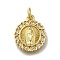 Brass Micro Pave Clear Cubic Zirconia Pendants, Oval, Long-Lasting Plated, Rack Plating, Lead Free & Cadmium Free, Religion, with Jump Ring, Real 18K Gold Plated, 15x13x2mm, Hole: 3mm