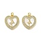 Brass Micro Pave Clear Cubic Zirconia Pendants, Cadmium Free & Lead Free, with Shell, Jump Rings, Real 18K Gold Plated, Cross, 20.5x19x2mm, Hole: 3.5mm