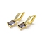 Rectangle Real 18K Gold Plated Brass Dangle Hoop Earrings, with Cubic Zirconia and Glass, Purple, 25x7mm