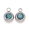 304 Stainless Steel Charms, Flat Round with Glass Rhinestone, Stainless Steel Color, Teal, 14x10x6mm, Hole: 2.5mm