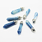 Dyed Bullet Natural Agate Pointed Pendants, with Platinum Tone Alloy Findings, 33~40x8~10mm, Hole: 3x2mm