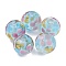 Round Lampwork Beads, Plum Flower Petal Pattern, with Hole, Aqua, 12mm, Hole: 1.8mm