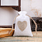 Linenette Drawstring Bags, Rectangle with Heart Pattern, Ghost White, 14x10cm