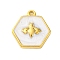 304 Stainless Steel Pendants, with Enamel, Ion Plating(IP), Real 18K Gold Plated, Hexagon Charm, Bees, 15.5x14x3mm, Hole: 1.2mm