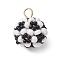 Glass Seed Beaded Round Pendants, with Glass Pearl Round Bead and 304 Stainless Steel Flat Head Pins, Black, 18x16mm, Hole: 3.5mm