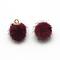 Faux Mink Fur Covered Charms, with Golden Tone Brass Findings, Round, Dark Red, 12~14x10mm, Hole: 1.5mm