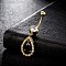 Piercing Jewelry, Brass Cubic Zirconia Navel Ring, Belly Rings, with 304 Stainless Steel Bar, Cadmium Free & Lead Free, Real 18K Gold Plated, teardrop, Black, 43x12mm, Bar Length: 3/8