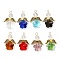 Transparent Glass Pendants, Flower, with Alloy Wing and Imitation Austrian Crystal Bead & 304 Stainless Steel Loop, Faceted, Mixed Color, 28.5x20.5x9mm, Hole: 2.5mm