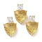 Real 18K Gold Plated Rack Plating Brass Micro Pave Cubic Zirconia Pendants, with Glass, Long-Lasting Plated, Cadmium Free & Lead Free, Heart, Goldenrod, 20x13x9mm, Hole: 1.8x5mm