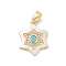 Brass Micro Pave Cubic Zirconia Pendants, Cadmium Free & Nickel Free & Lead Free, with Shell, Hexagon Charms, Cyan, 17x13x3mm, Hole: 4x2mm