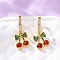 Brass Micro Pave Cubic Zirconia Hoop Earrings, Cherry, Cadmium Free & Lead Free, Rack Plating, Long-Lasting Plated, Golden, 25x10mm