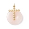 Natural Rose Quartz Pendants, with Ion Plating(IP) Golden Color Tone 304 Stainless Steel Findings, Religion Cross with Donut/Pi Disc Charm, 36~37x29~30x10~11mm, Hole: 3mm